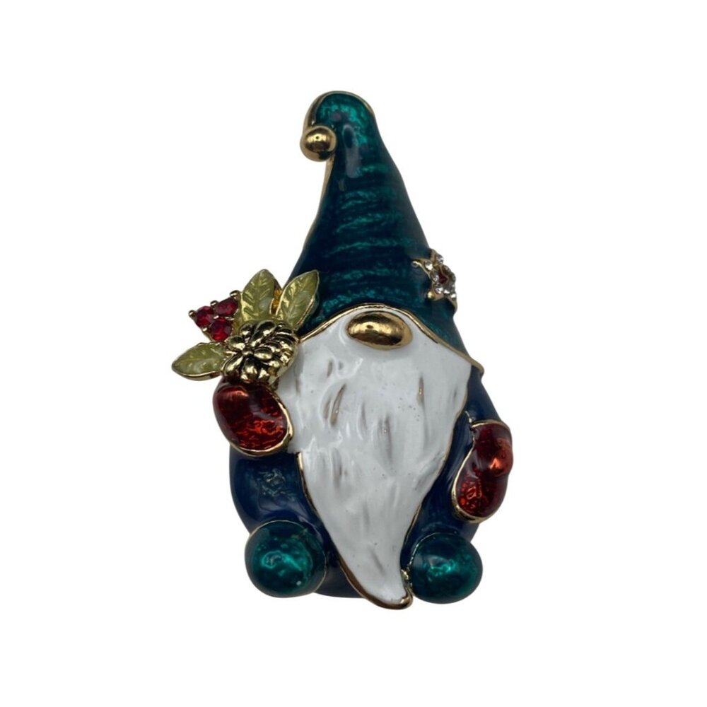 Napier Gnome Pin Brooch Rhinestones Enamel Gold-Tone Holiday Christmas LOOK - Picture 10 of 10